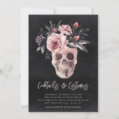 Floral Skull Halloween Cocktails & Costumes Party Kaart (Voorkant)