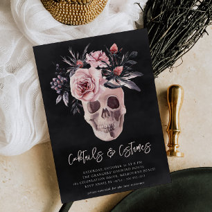 Floral Skull Halloween Cocktails & Costumes Party Kaart