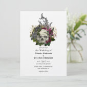 Floral Skull Halloween Gothic Wedding Invitation Kaart (Staand voorkant)