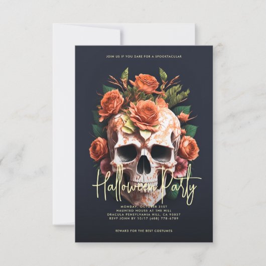 Floral Skull Halloween Party Dark Grey Kaart (Voorkant)
