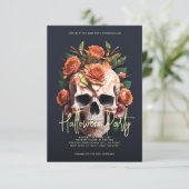 Floral Skull Halloween Party Dark Grey Kaart (Staand voorkant)
