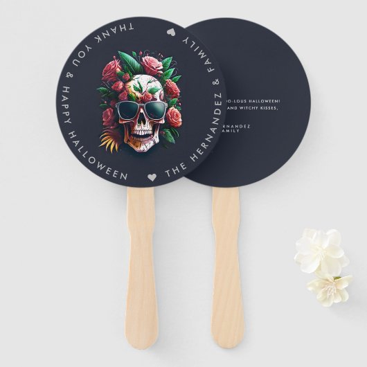 FLORAL SKULL Halloween Party familienaam Custom Handwaaier (Voorkant en achterkant)