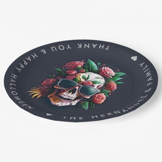 FLORAL SKULL Halloween Party familienaam Custom Papieren Bordje (Gekanteld)