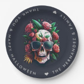 FLORAL SKULL Halloween Party familienaam Custom Papieren Bordje (Voorkant)