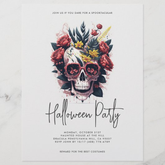 Floral Skull Halloween Party Flyer (Voorkant)