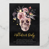 Floral Skull Halloween Party Folie Uitnodiging (Voorkant)