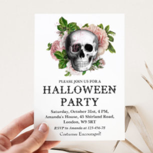 Floral Skull Halloween Party Invitation Kaart
