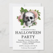 Floral Skull Halloween Party Invitation Kaart (Voorkant)