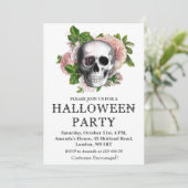 Floral Skull Halloween Party Invitation Kaart (Staand voorkant)