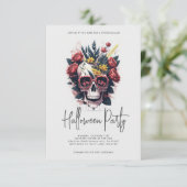 Floral Skull Halloween Party Kaart (Staand voorkant)