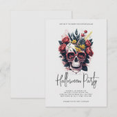 Floral Skull Halloween Party Kaart (Voorkant / Achterkant)