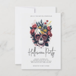 Floral Skull Halloween Party Kaart
