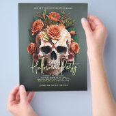 Floral Skull Halloween Party Moss Green Flyer (Hand)