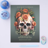 Floral Skull Halloween Party Moss Green Flyer (Enkel)