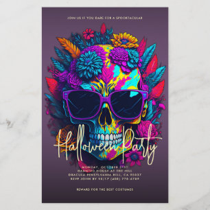 Floral Skull Halloween Party Paars Flyer