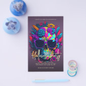 Floral Skull Halloween Party Paars Flyer (Enkel)