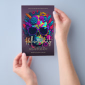 Floral Skull Halloween Party Paars Flyer (Hand)