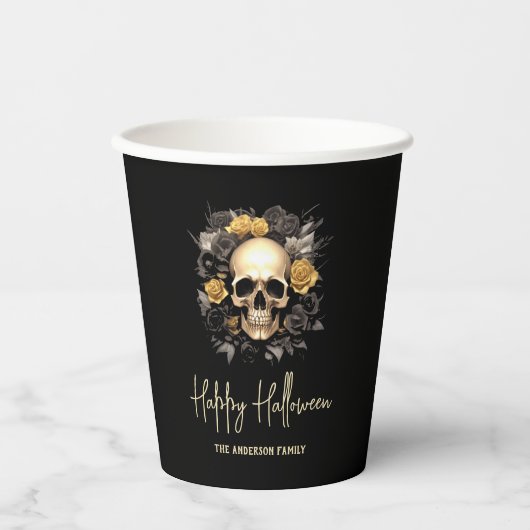 Floral Skull Halloween Party Papieren Bekers (Voorkant)