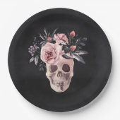 Floral Skull Halloween Party Papieren Bordje (Voorkant)