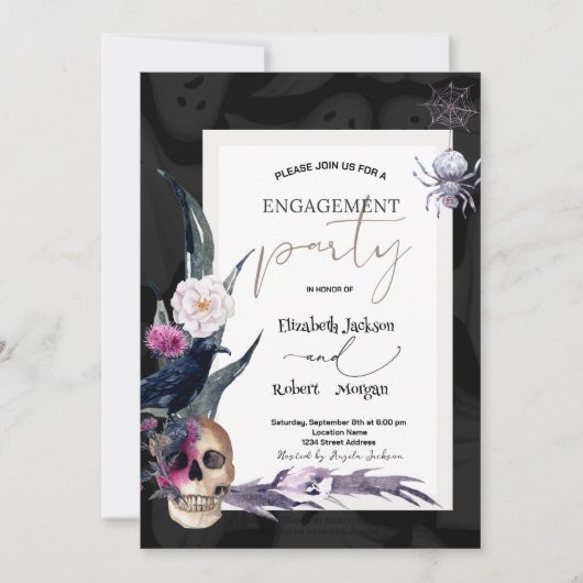 Floral Skull Halloween Verloving Kaart (Voorkant)