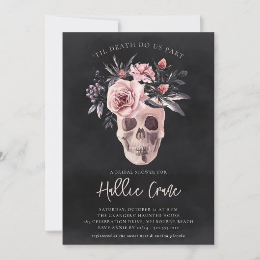 Floral Skull Halloween Vrijgezellenfeest Kaart (Voorkant)