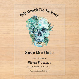 Floral Skull Halloween Wedding Save the Date Acryl Uitnodigingen