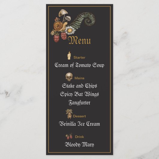 Floral  Skull in Gold Circle Stripes Menu (Voorkant)