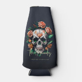 Floral Skull Monogram Familienaam Halloween Flesjeskoeler (Voorkant)