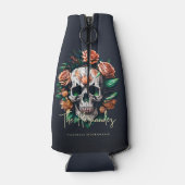 Floral Skull Monogram Familienaam Halloween Flesjeskoeler (Achterkant)