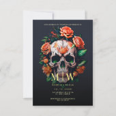 Floral Skull Monogram Halloween Wedding Kaart (Voorkant)