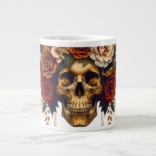 Floral Skull Mug | Elegant Gothic Halloween Cup Grote Koffiekop (Voorkant)