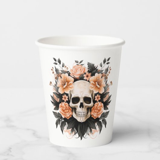  Floral Skull Papieren Bekers (Achterkant)