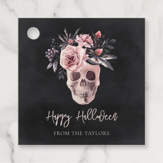 Floral Skull Personalized Halloween Bedankjes Labels (Voorkant)