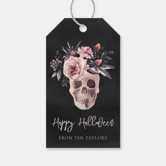 Floral Skull Personalized Halloween Cadeaulabel (Voorkant)