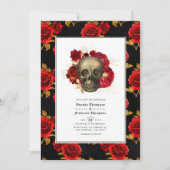 Floral Skull QR Code RSVP Gothic Wedding Kaart (Voorkant)