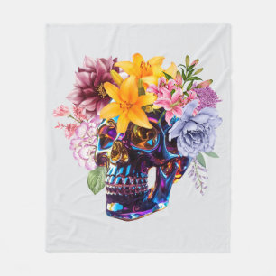 "Floral Skull Radiance" Fleece Deken