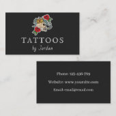 Floral Skull Red Roses Tattoo Artist Funky Modern Visitekaartje (Voorkant / Achterkant)