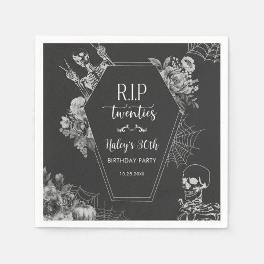 Floral Skull RIP Twenties 30th Birthday Party Servet (Voorkant)