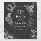 Floral Skull RIP Twenties 30th Birthday Party Wijn Etiket (Enkel label)