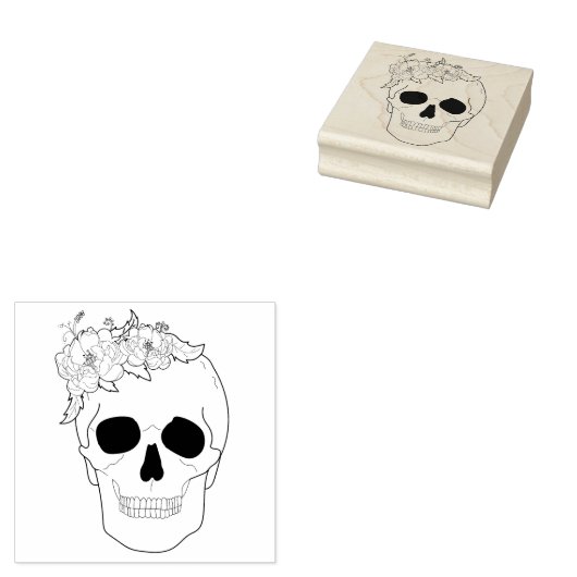 Floral Skull Rubberstempel (Gestempeld)