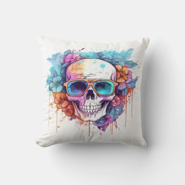 Floral Skull Shades Kussen (Voorkant)