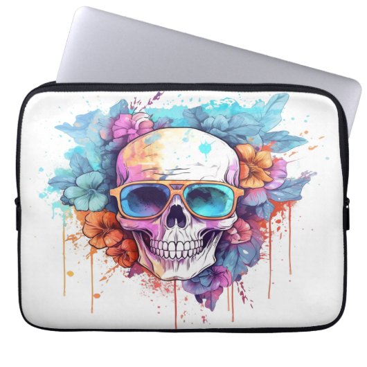 Floral Skull Shades Laptop Sleeve (Voorkant)