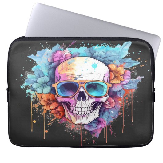 Floral Skull Shades Laptop Sleeve (Voorkant)