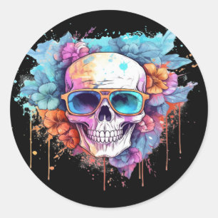 Floral Skull Shades Ronde Sticker