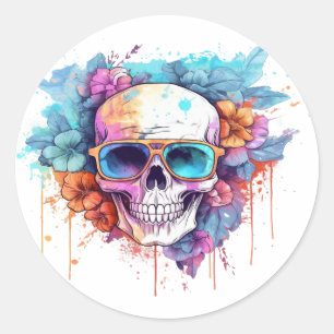 Floral Skull Shades Ronde Sticker