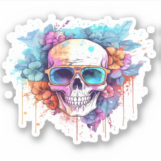 Floral Skull Shades Sticker (Voorkant)