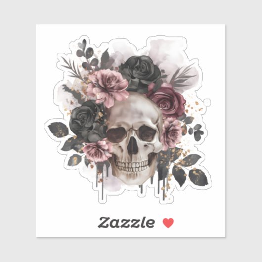 Floral Skull Skeleton Flower Crown Halloween Sticker (Vel)