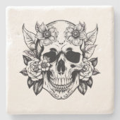 Floral Skull Stenen Onderzetter (Voorkant)