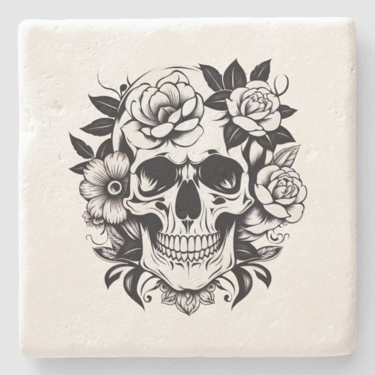 Floral Skull Stenen Onderzetter (Voorkant)