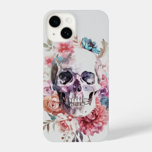 Floral Skull telefoonhoesje, Gothic iPhone Hoesje iPhone 14 Hoesje (Achterkant)